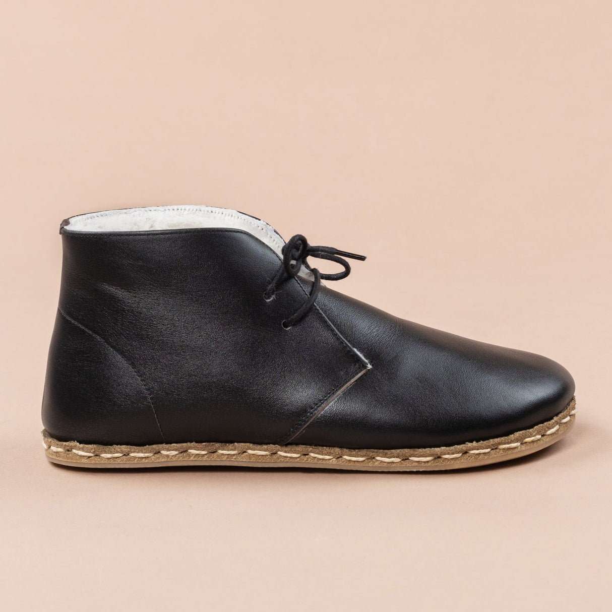 Women's Black Barefoot Oxford Boots with Fur from Atlantis Handmade Shoes