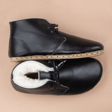 Women's Black Barefoot Oxford Boots with Fur from Atlantis Handmade Shoes