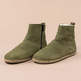 Men's Olive Barefoot Boots with Fur from Atlantis Handmade Shoes
