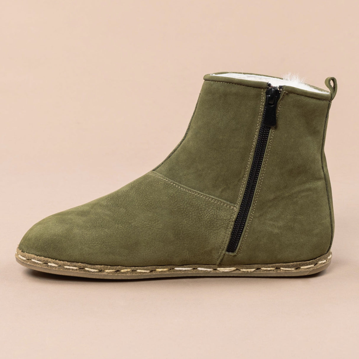 Men's Olive Barefoot Boots with Fur from Atlantis Handmade Shoes