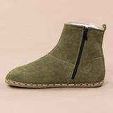 Men's Olive Barefoot Boots with Fur from Atlantis Handmade Shoes