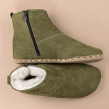 Women's Olive Barefoot Boots with Fur from Atlantis Handmade Shoes