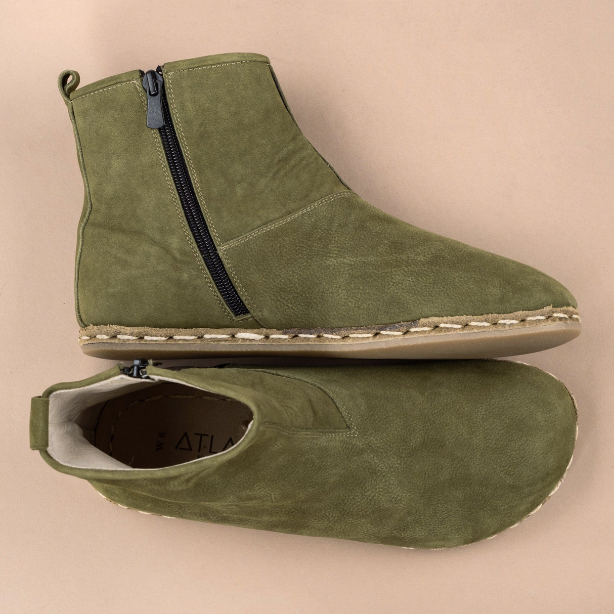 Men's Olive Barefoot Boots From Atlantis Handmade Shoes
