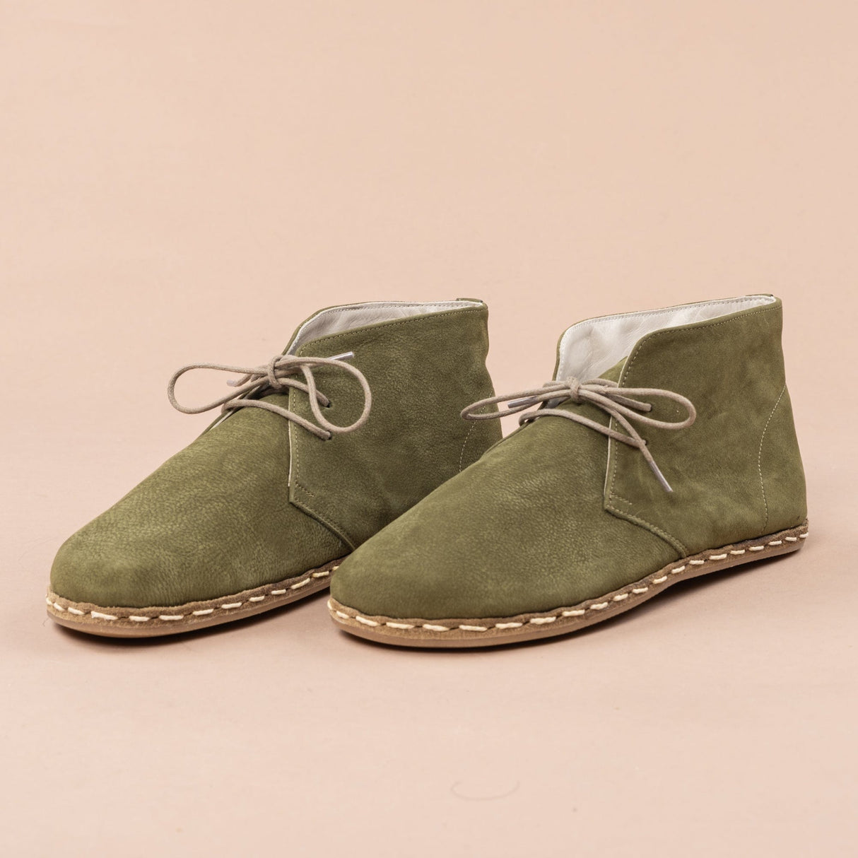 Men's Olive Barefoot Boots with Laces from Atlantis Handmade Shoes