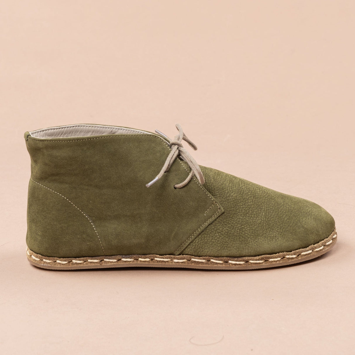 Men's Olive Barefoot Boots with Laces from Atlantis Handmade Shoes