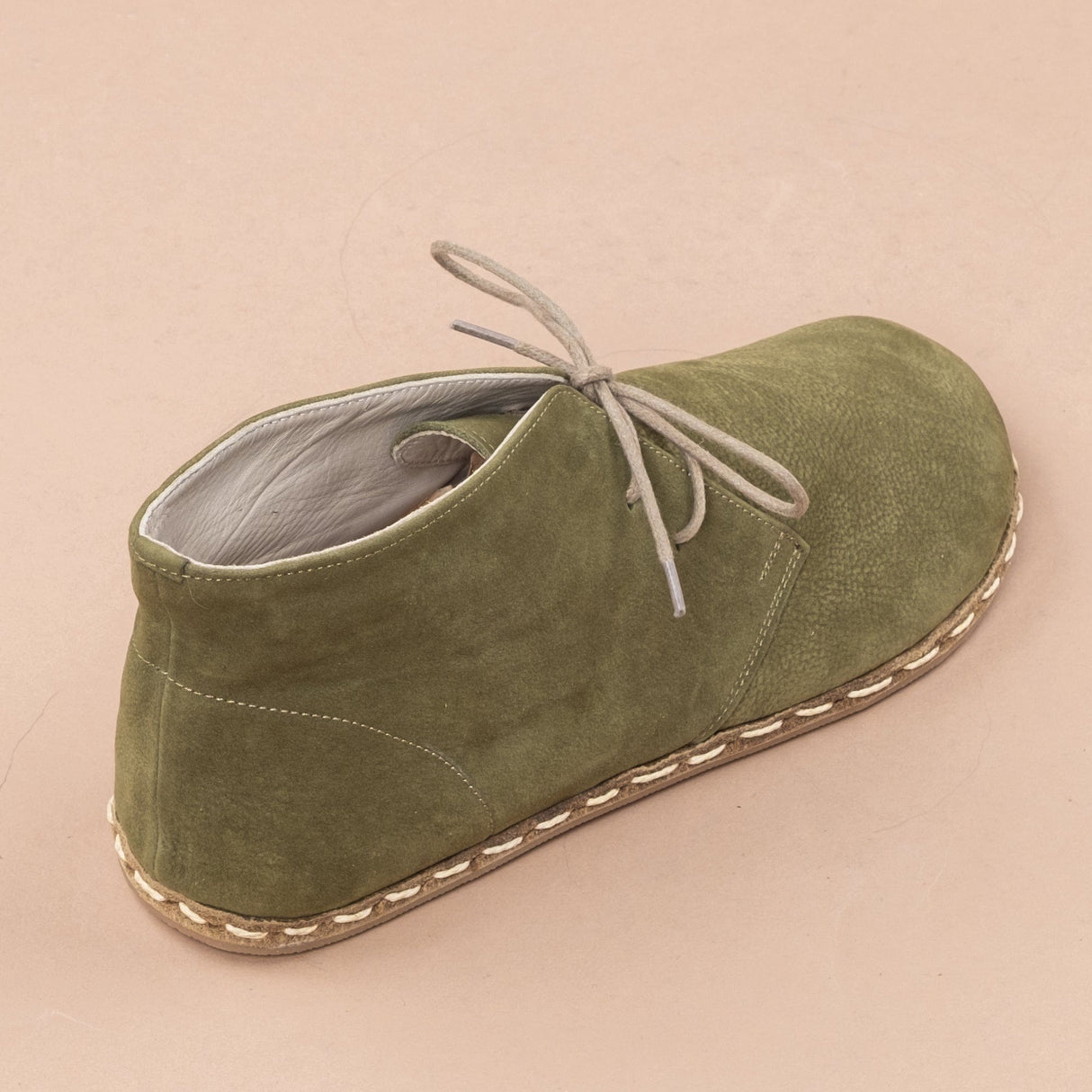 Women's Olive Barefoot Boots with Laces from Atlantis Handmade Shoes
