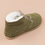 Women's Olive Barefoot Oxford Boots with Fur from Atlantis Handmade Shoes