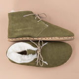 Women's Olive Barefoot Oxford Boots with Fur from Atlantis Handmade Shoes
