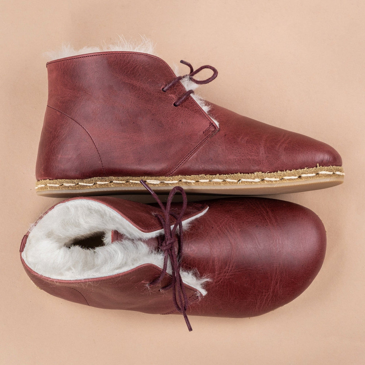 Women's Scarlet Barefoot Oxford Boots with Fur from Atlantis Handmade Shoes