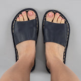 Blue Barefoot Slide Sandals from Atlantis Handmade Shoes