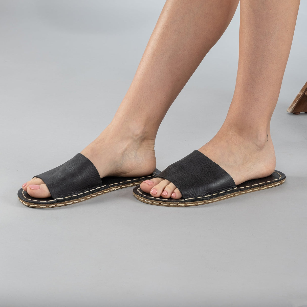 Black Barefoot Slide Sandals from Atlantis Handmade Shoes