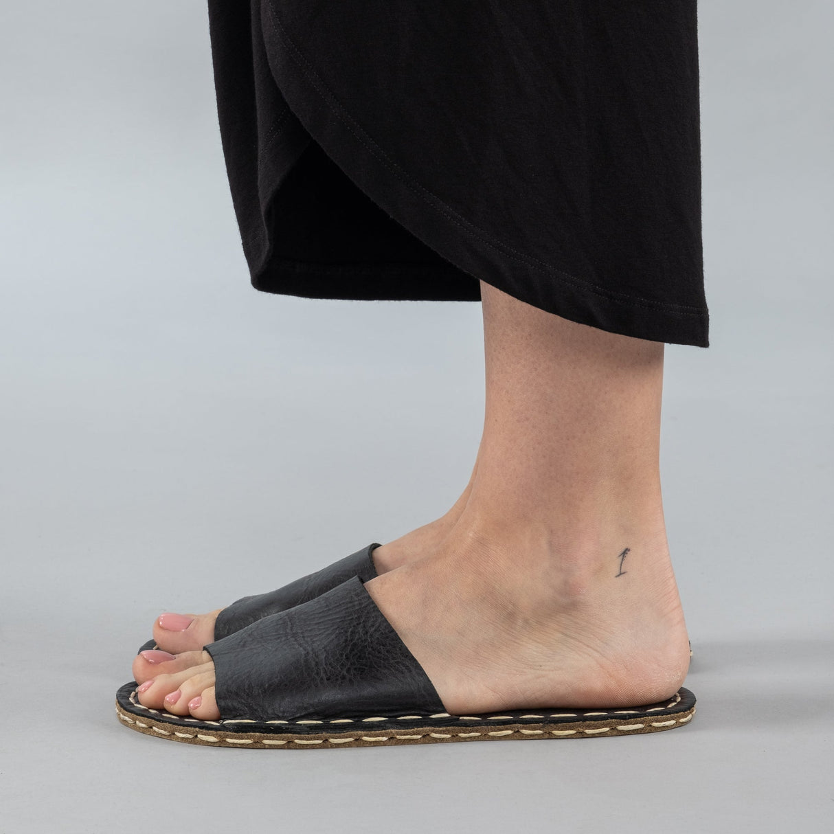 Black Barefoot Slide Sandals from Atlantis Handmade Shoes