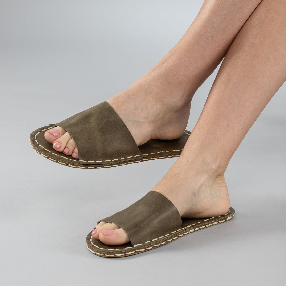 Green Barefoot Slide Sandals from Atlantis Handmade Shoes