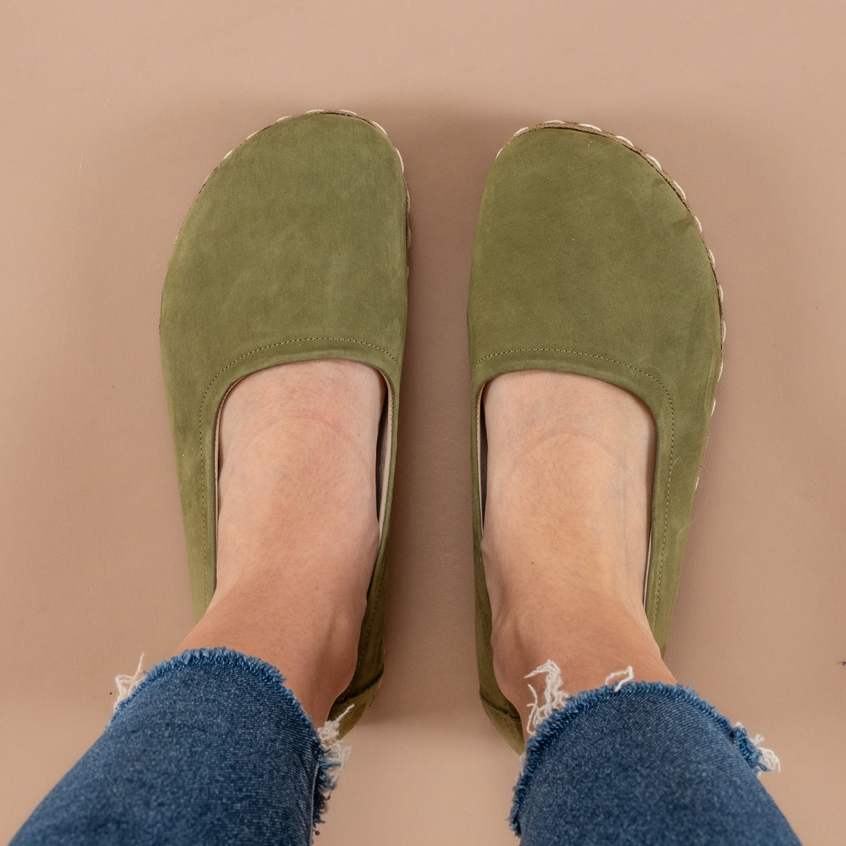 Olive Green Barefoot Ballet Flats from Atlantis Handmade Shoes