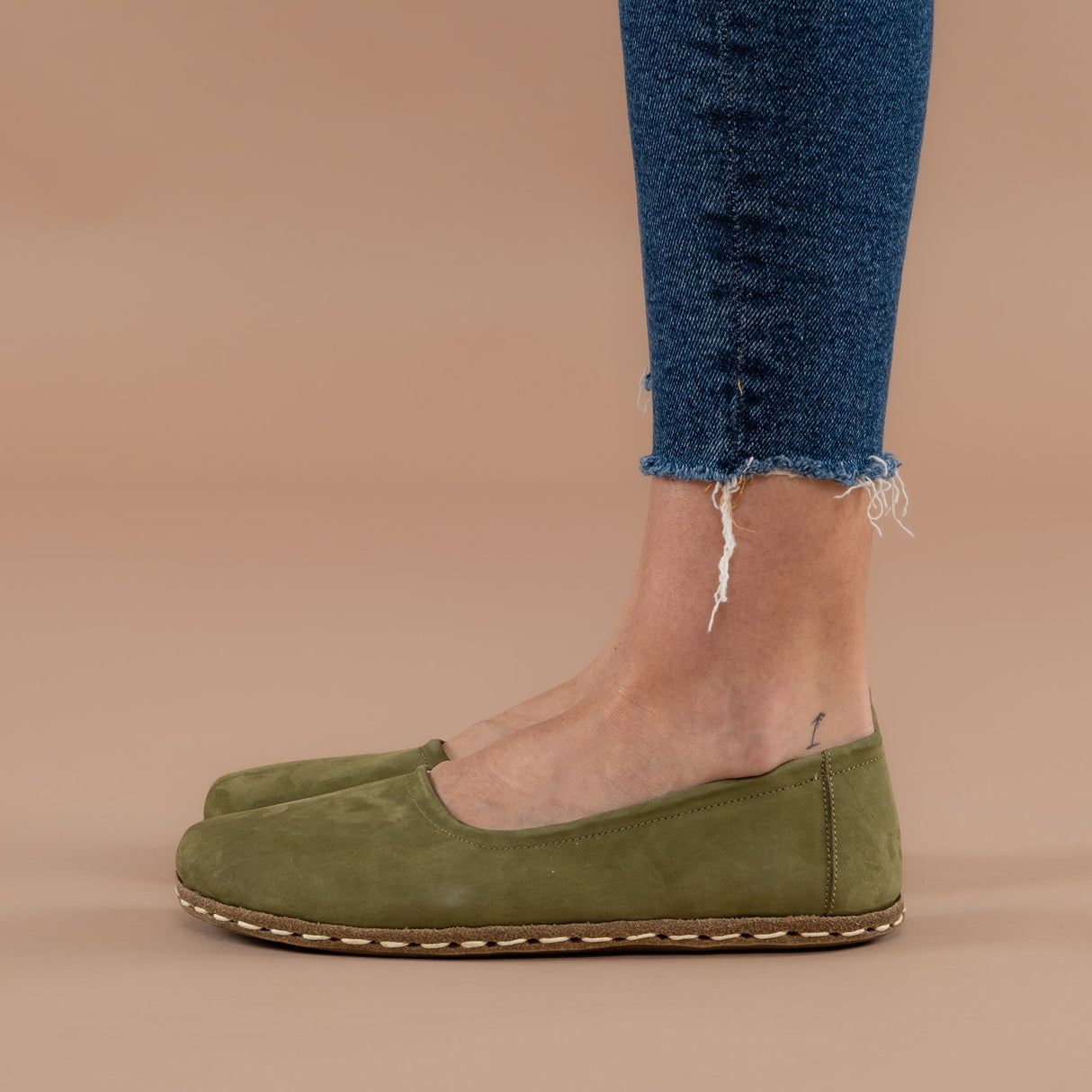 Olive Green Barefoot Ballet Flats from Atlantis Handmade Shoes