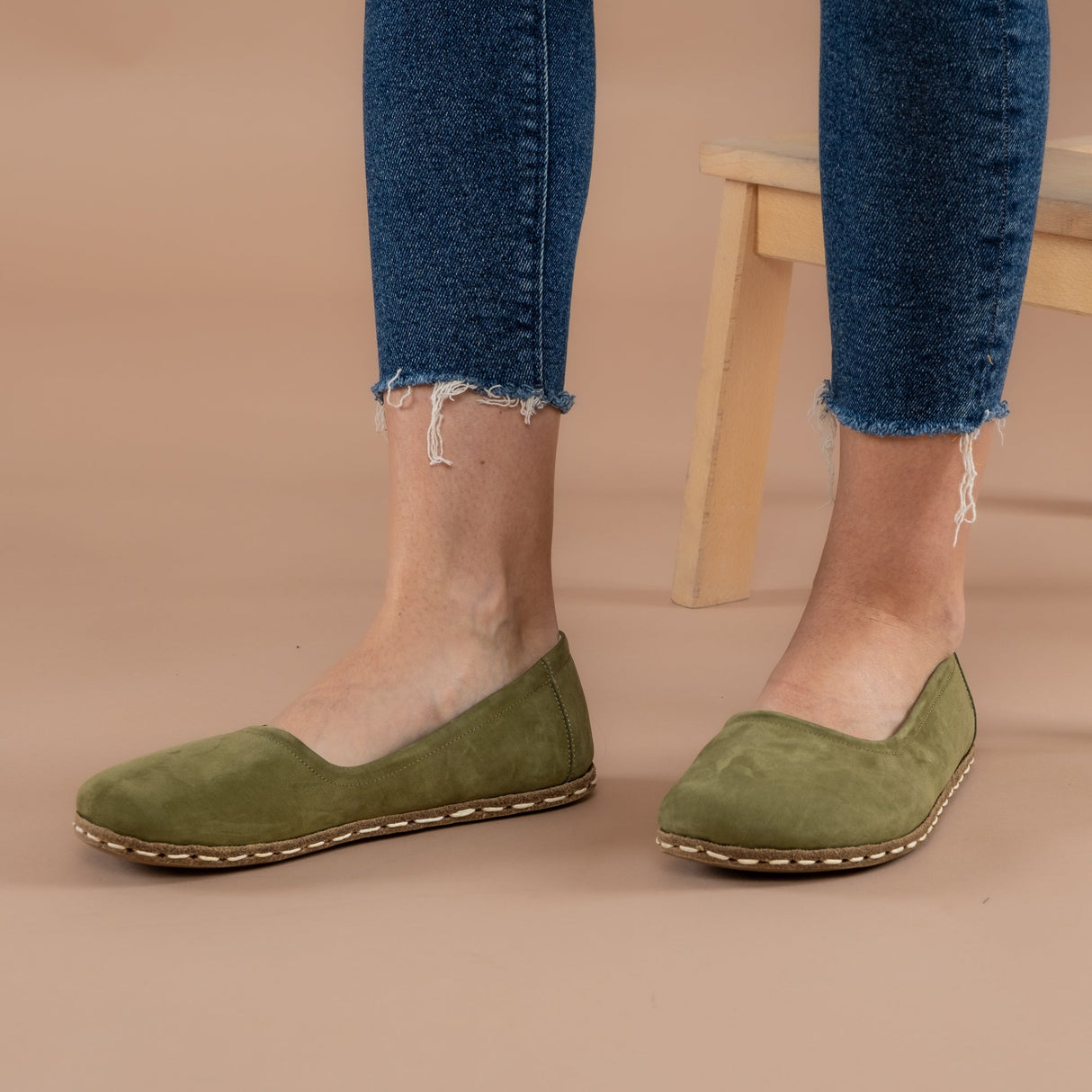 Olive Green Barefoot Ballet Flats from Atlantis Handmade Shoes