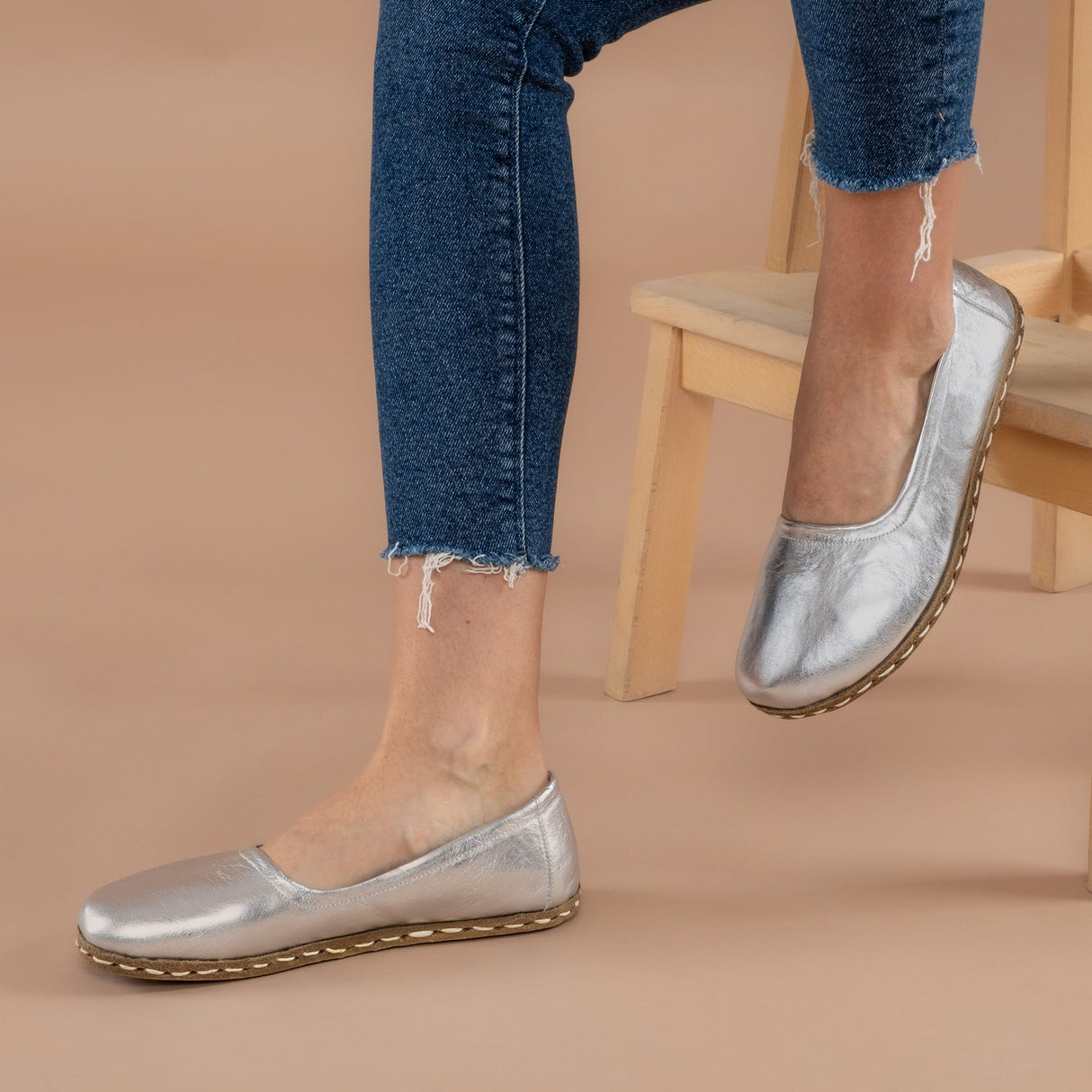 Silver Barefoot Ballet Flats from Atlantis Handmade Shoes