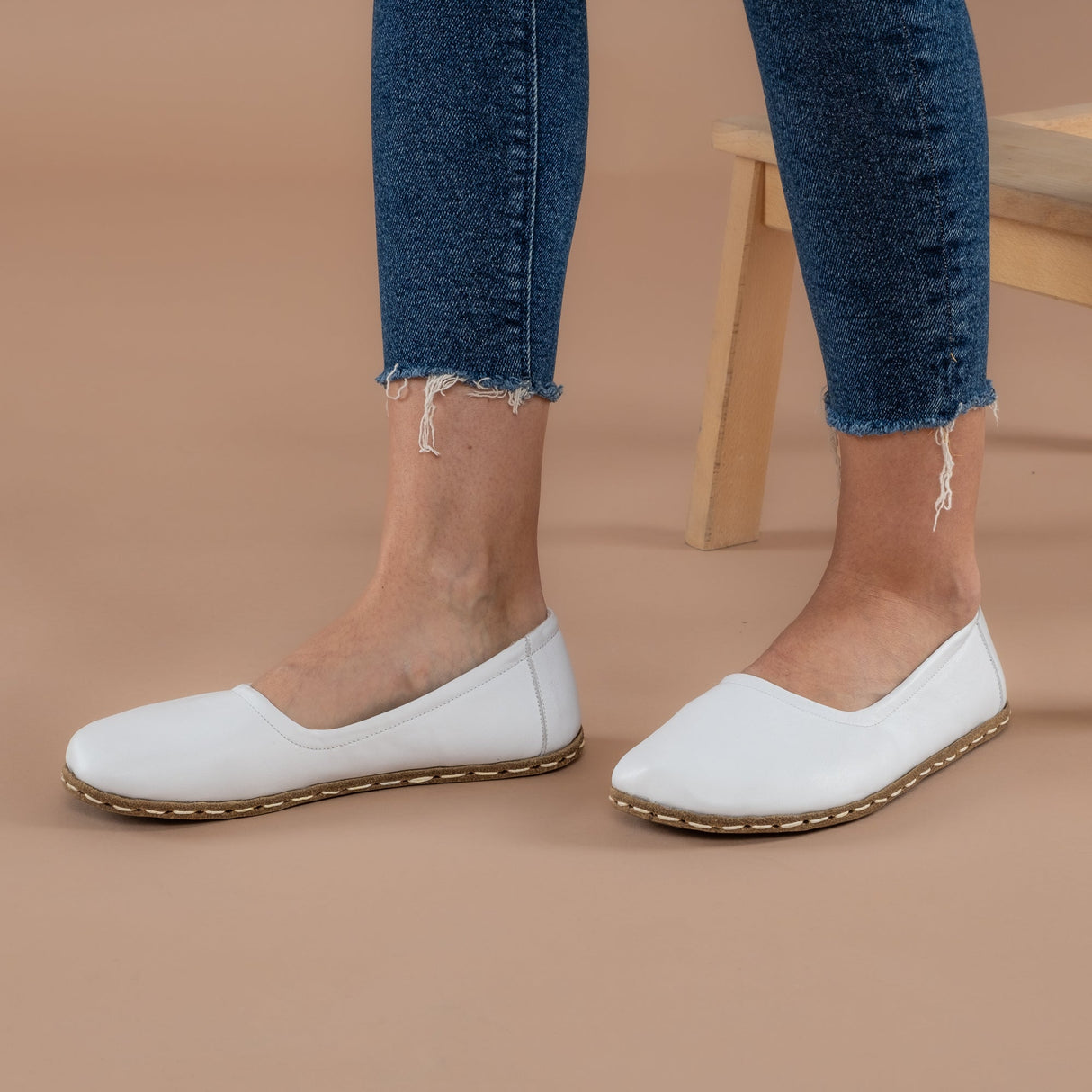 White Barefoot Ballet Flats from Atlantis Handmade Shoes