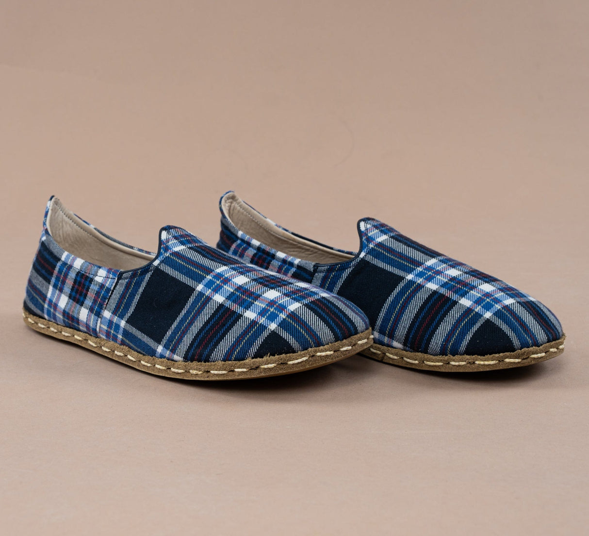 Women's Blue Plaid Barefoots from Atlantis Handmade Shoes