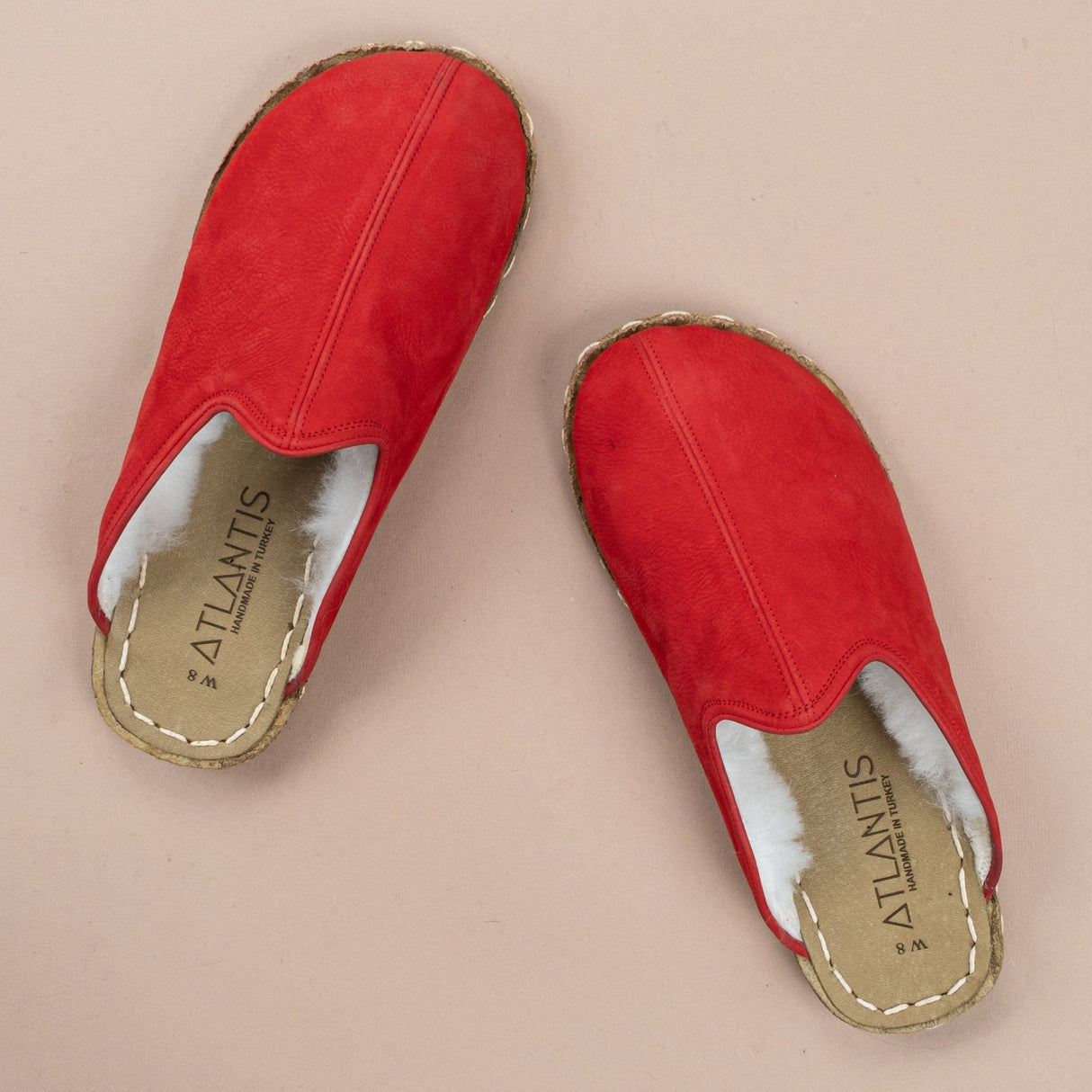 Men's Red Barefoot Shearlings from Atlantis Handmade Shoes