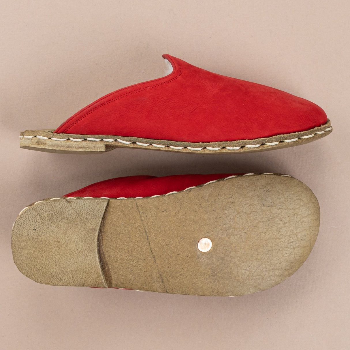 Men's Red Barefoot Shearlings from Atlantis Handmade Shoes
