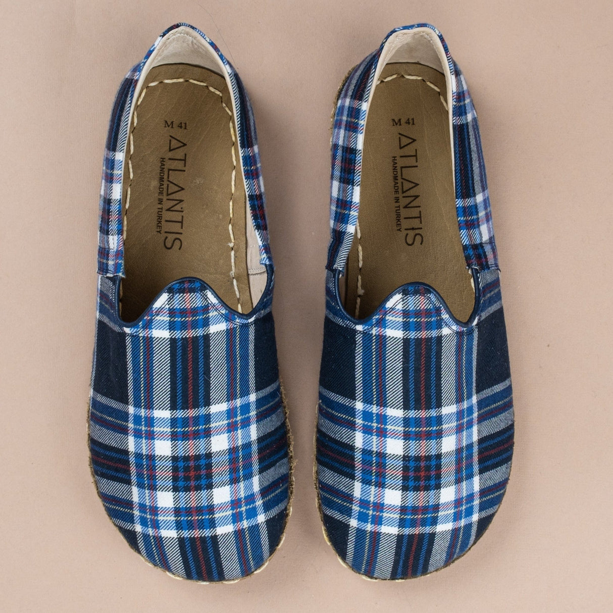 Women's Blue Plaid Barefoots from Atlantis Handmade Shoes