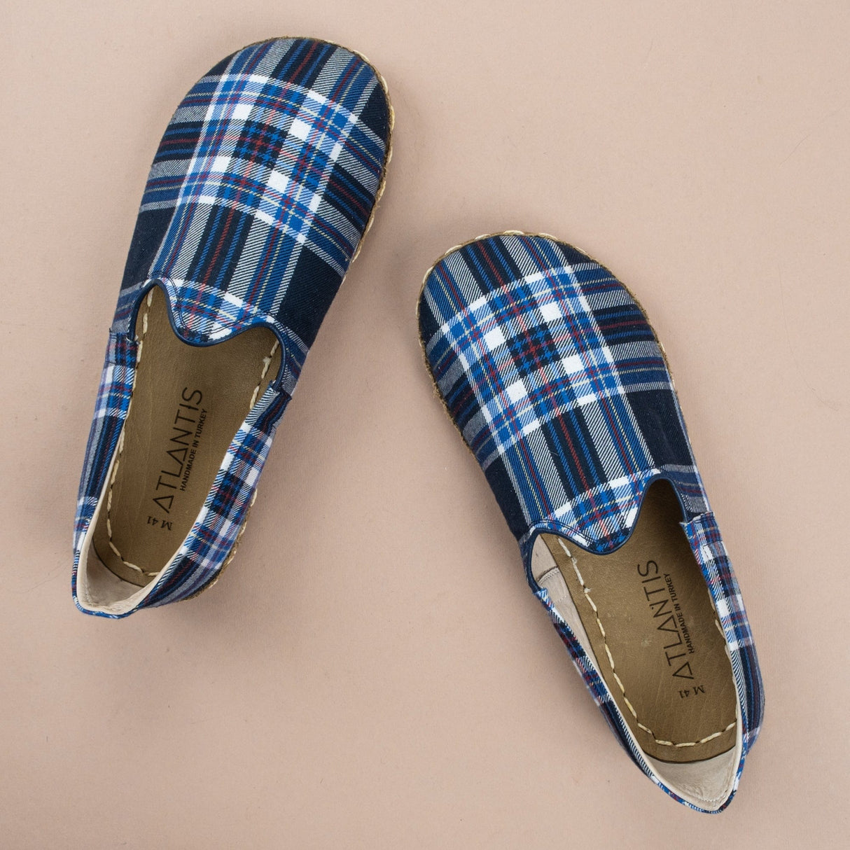 Women's Blue Plaid Barefoots from Atlantis Handmade Shoes