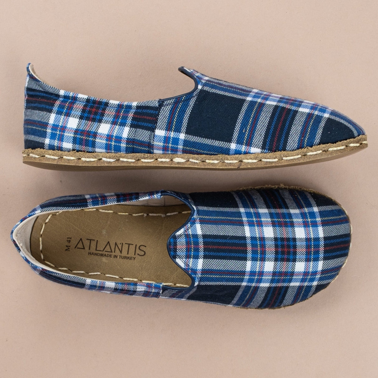 Women's Blue Plaid Barefoots from Atlantis Handmade Shoes