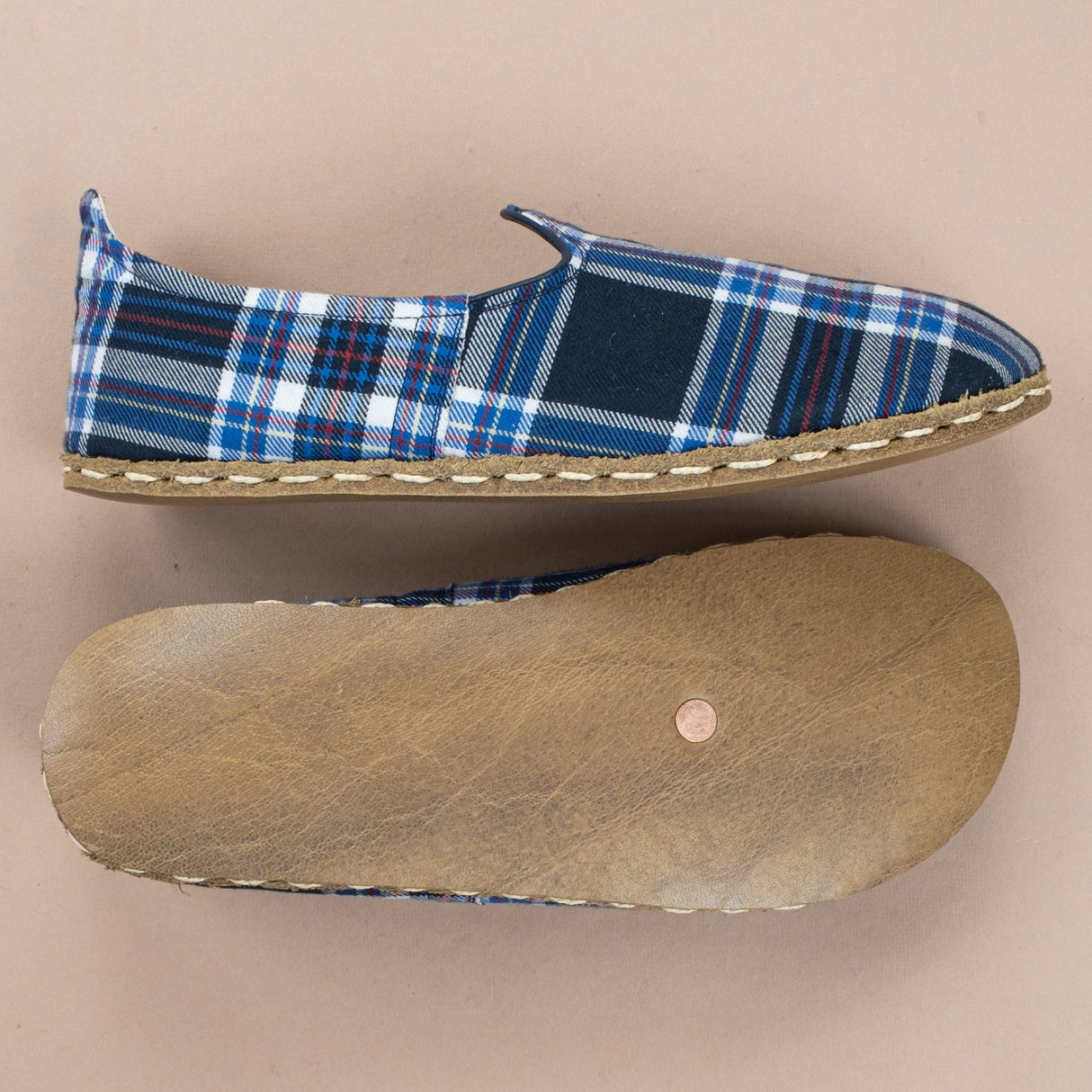 Men's Blue Plaid Barefoots from Atlantis Handmade Shoes