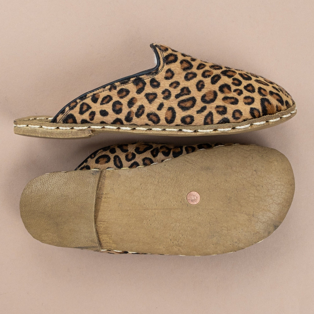 Men's Leopard Barefoot Shearlings from Atlantis Handmade Shoes
