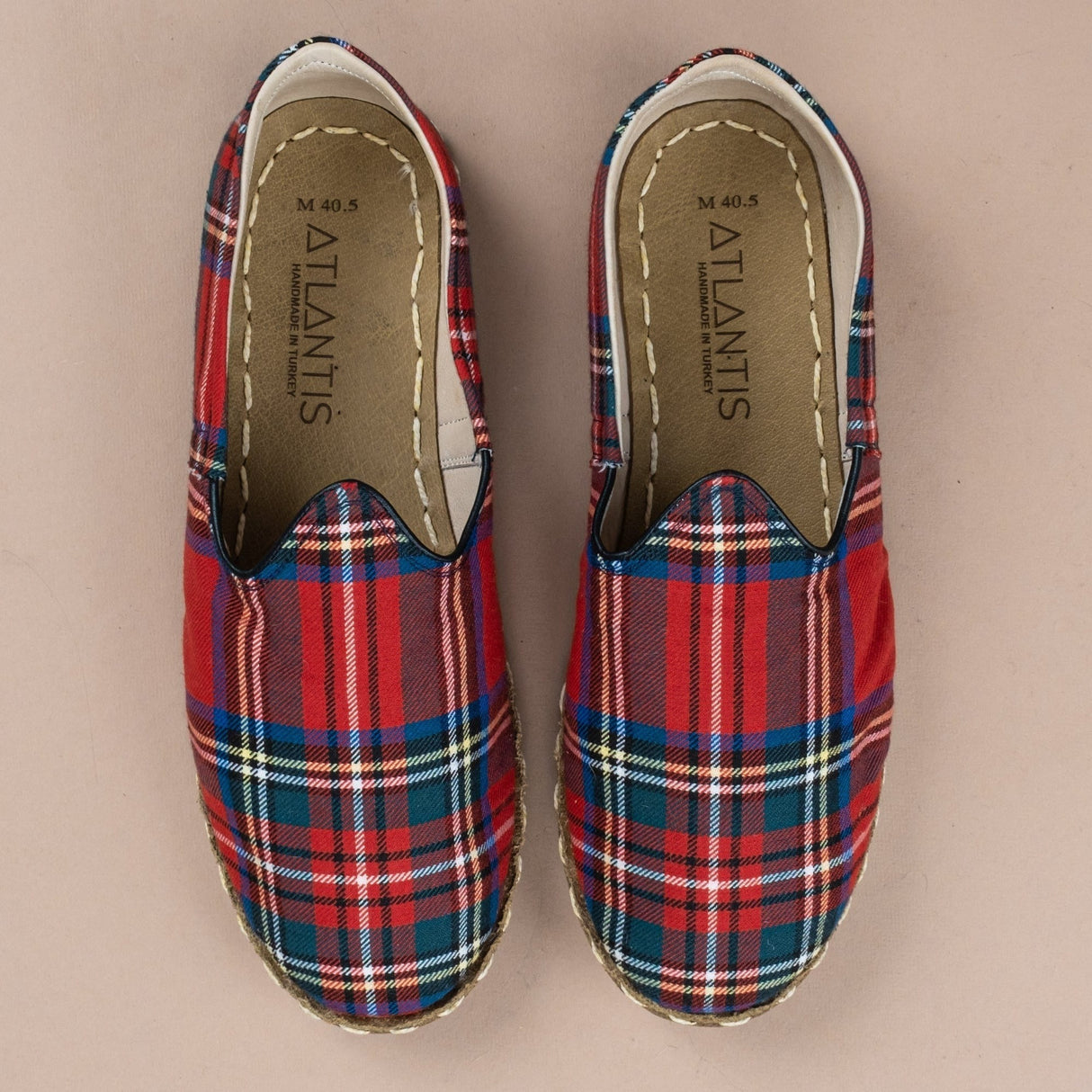 Men's Red Plaid Barefoots from Atlantis Handmade Shoes