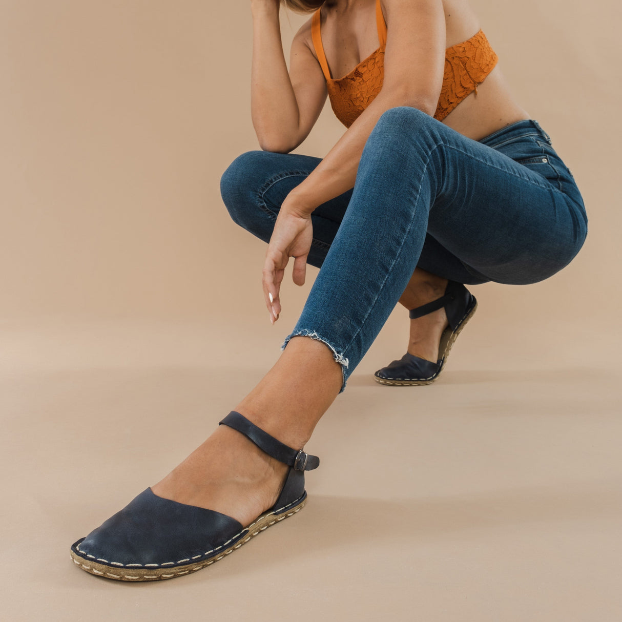 Navy Barefoot Sandals from Atlantis Handmade Shoes