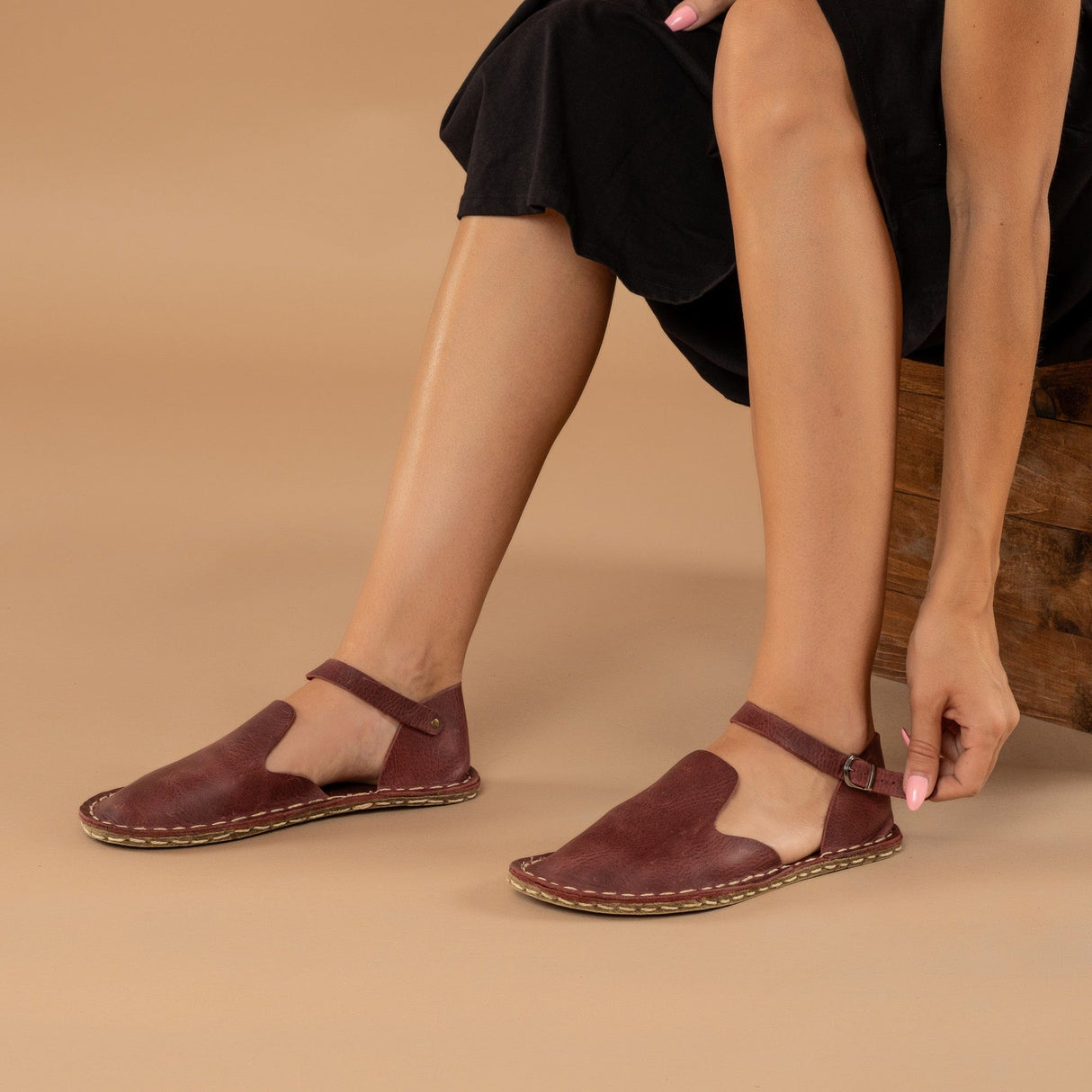 Red Closed Toe Barefoot Sandals from Atlantis Handmade Shoes