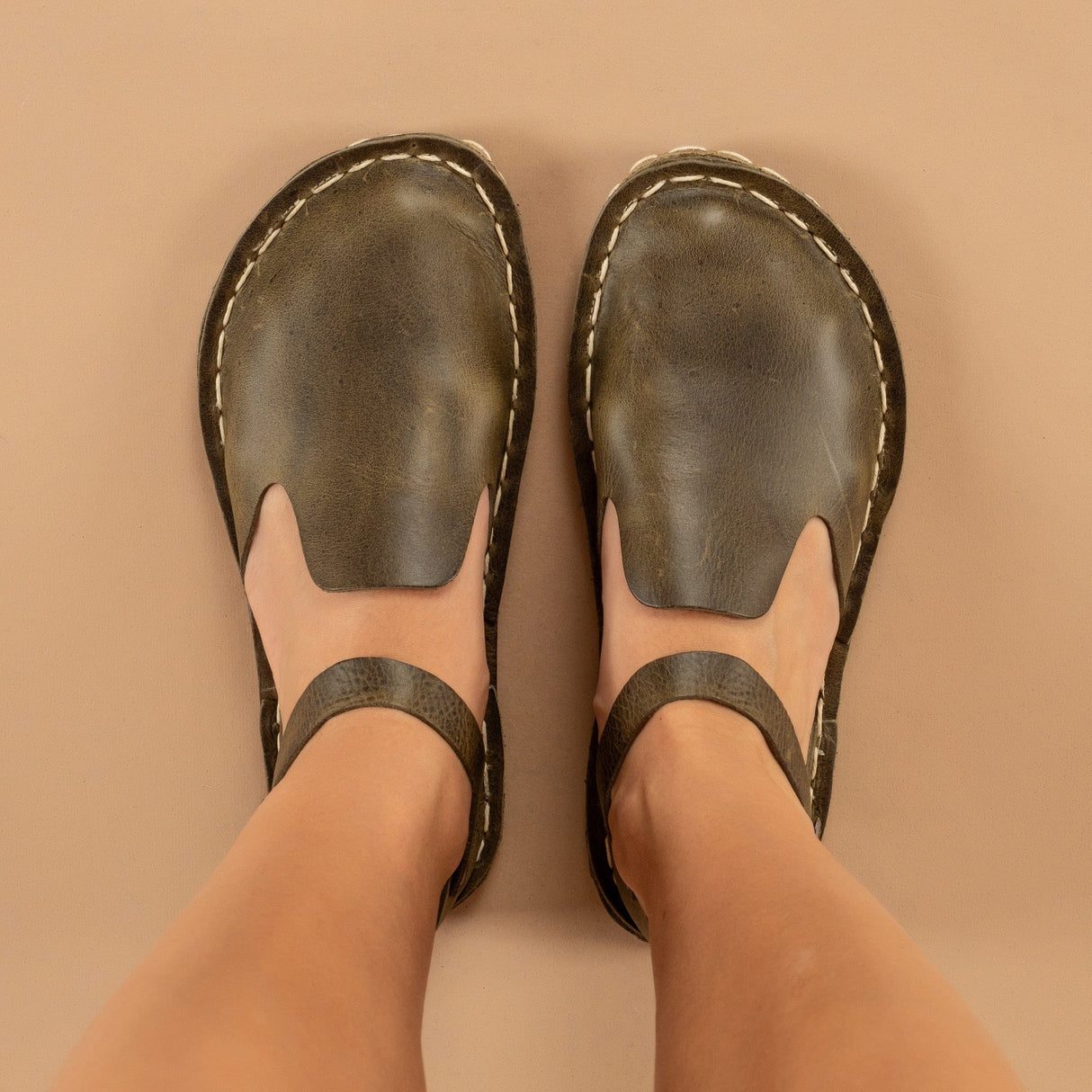 Green Closed Toe Barefoot Sandals from Atlantis Handmade Shoes