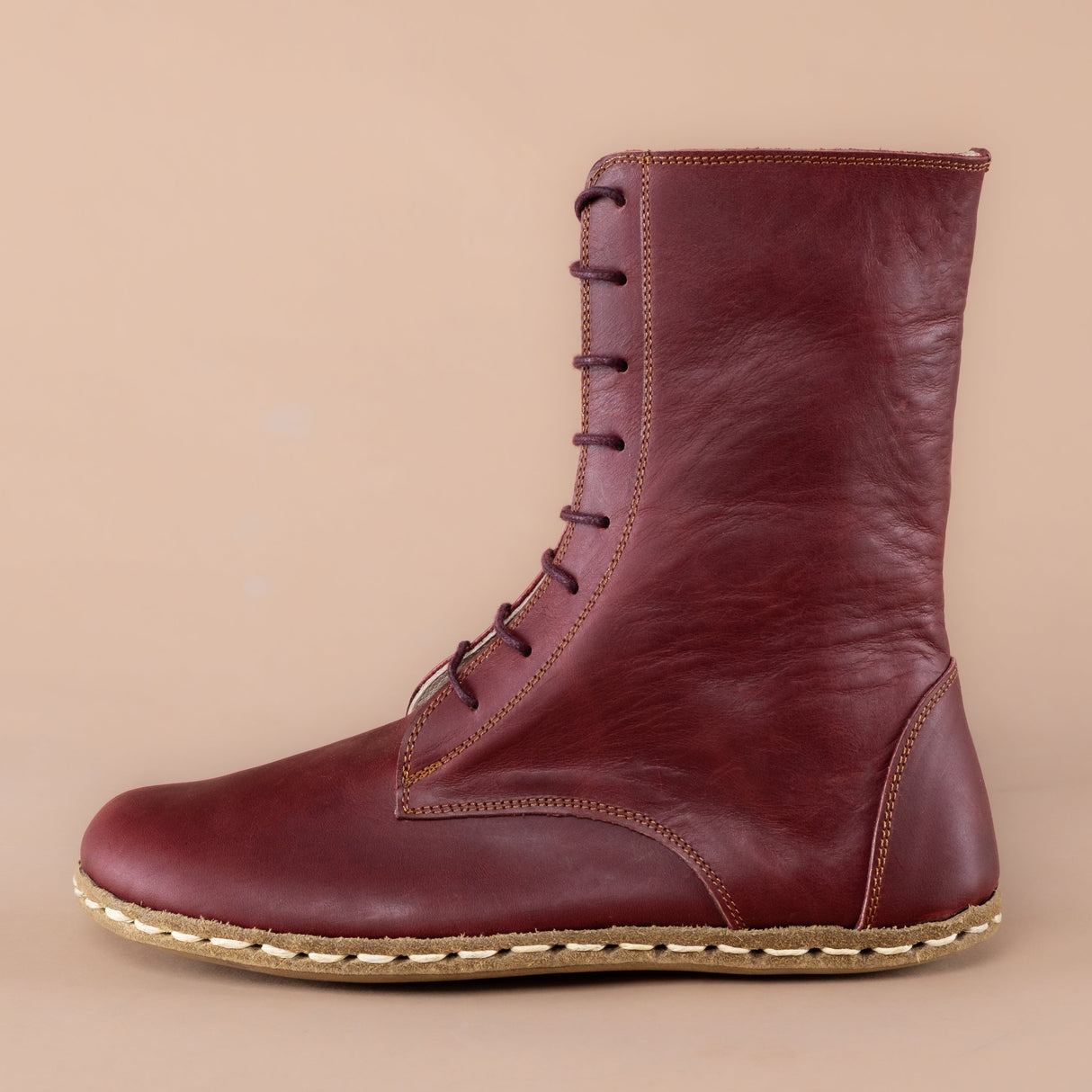 Men's Burgundy Barefoot High Ankle Boots From Atlantis Handmade Shoes