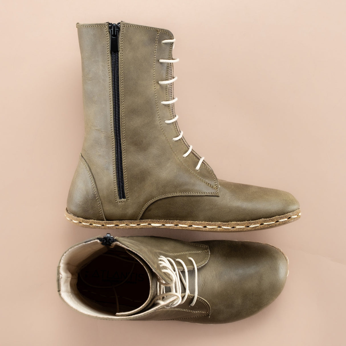 Men's Green Barefoot High Ankle Boots From Atlantis Handmade Shoes