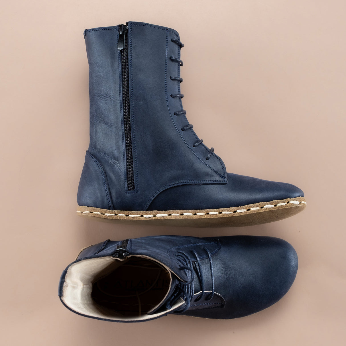 Men's Blue Barefoot High Ankle Boots From Atlantis Handmade Shoes