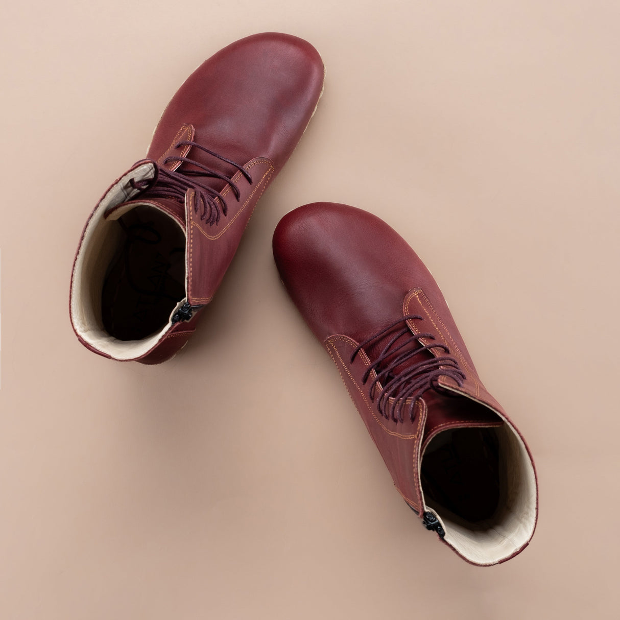 Women's Burgundy Barefoot High Ankle Boots from Atlantis Handmade Shoes