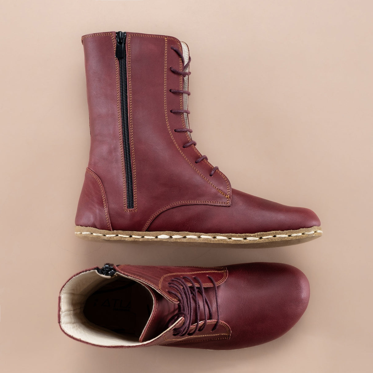 Women's Burgundy Barefoot High Ankle Boots from Atlantis Handmade Shoes