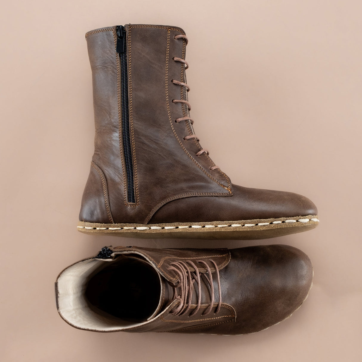 Men's Dark Brown Barefoot High Ankle Boots From Atlantis Handmade Shoes