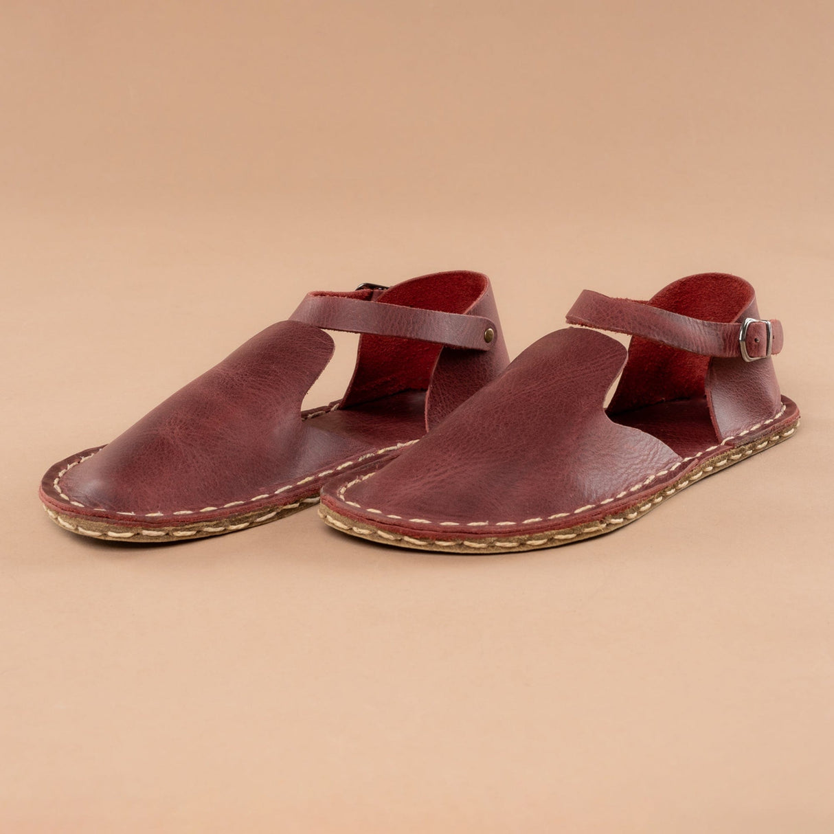 Red Closed Toe Barefoot Sandals from Atlantis Handmade Shoes