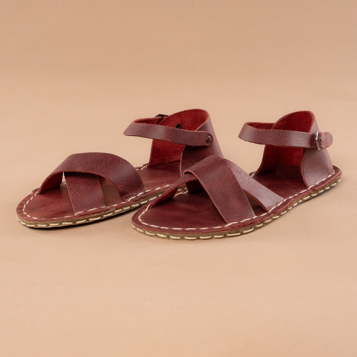 Red Criss-Cross Barefoot Sandals from Atlantis Handmade Shoes