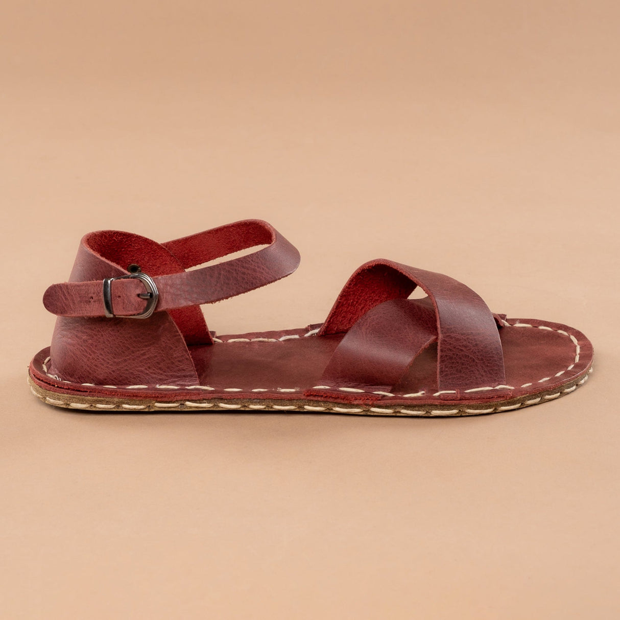 Red Criss-Cross Barefoot Sandals from Atlantis Handmade Shoes