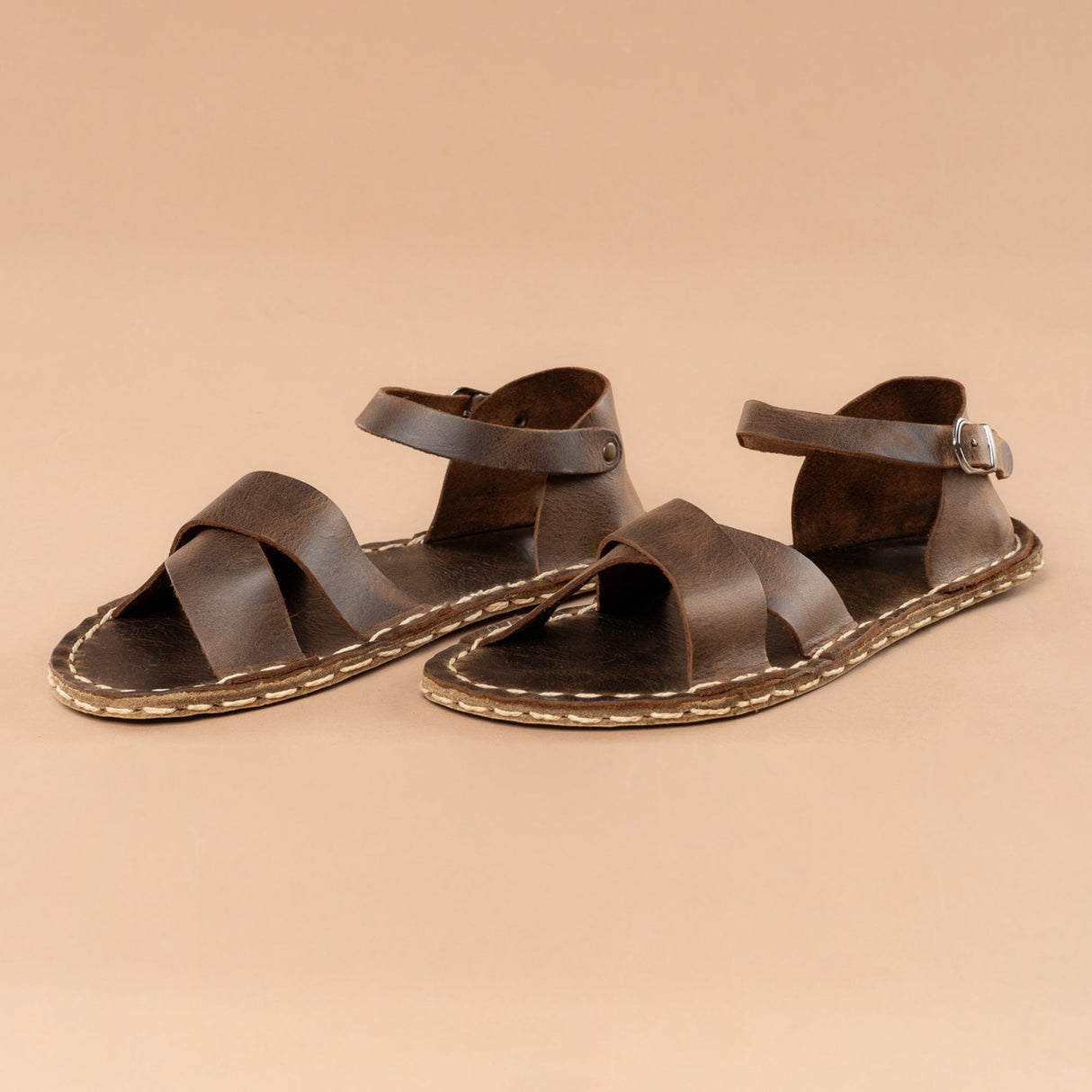 Coffee Criss-Cross Barefoot Sandals from Atlantis Handmade Shoes