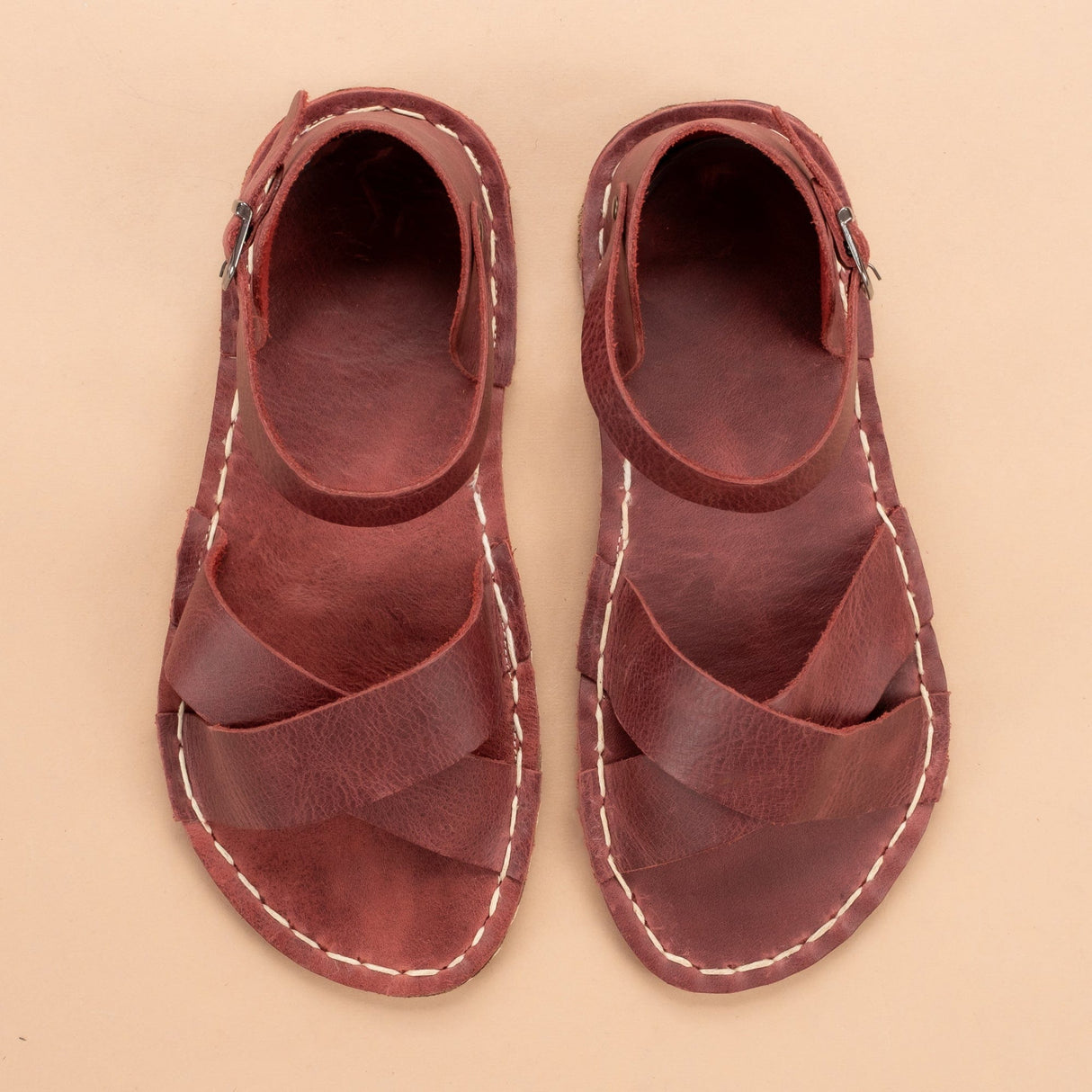 Red Criss-Cross Barefoot Sandals from Atlantis Handmade Shoes