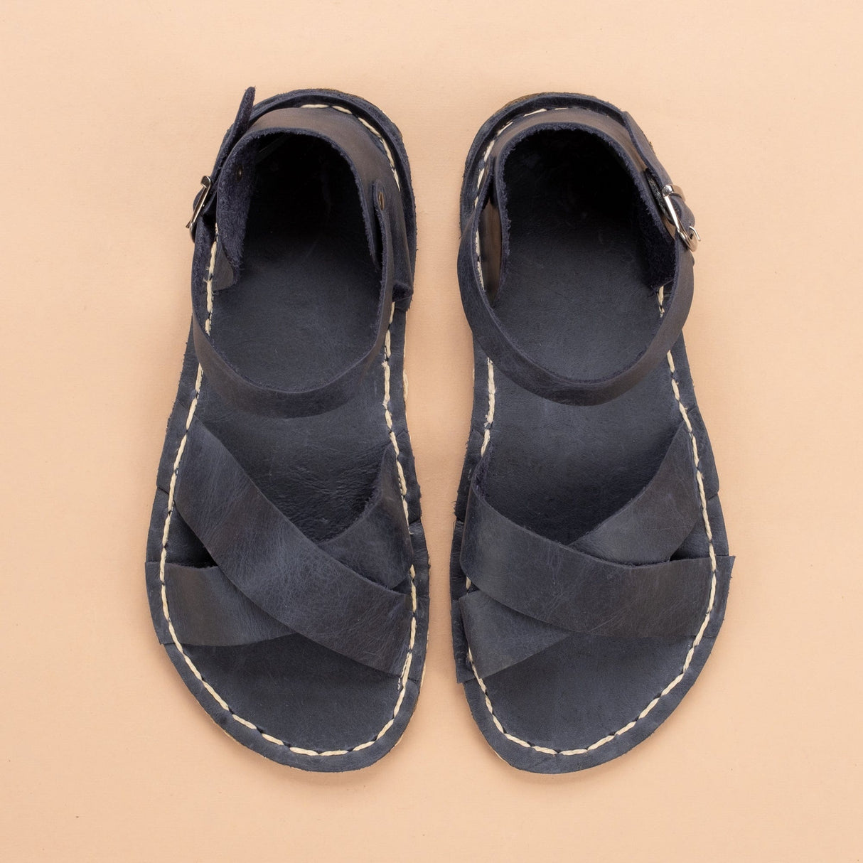Blue Criss-Cross Barefoot Sandals from Atlantis Handmade Shoes