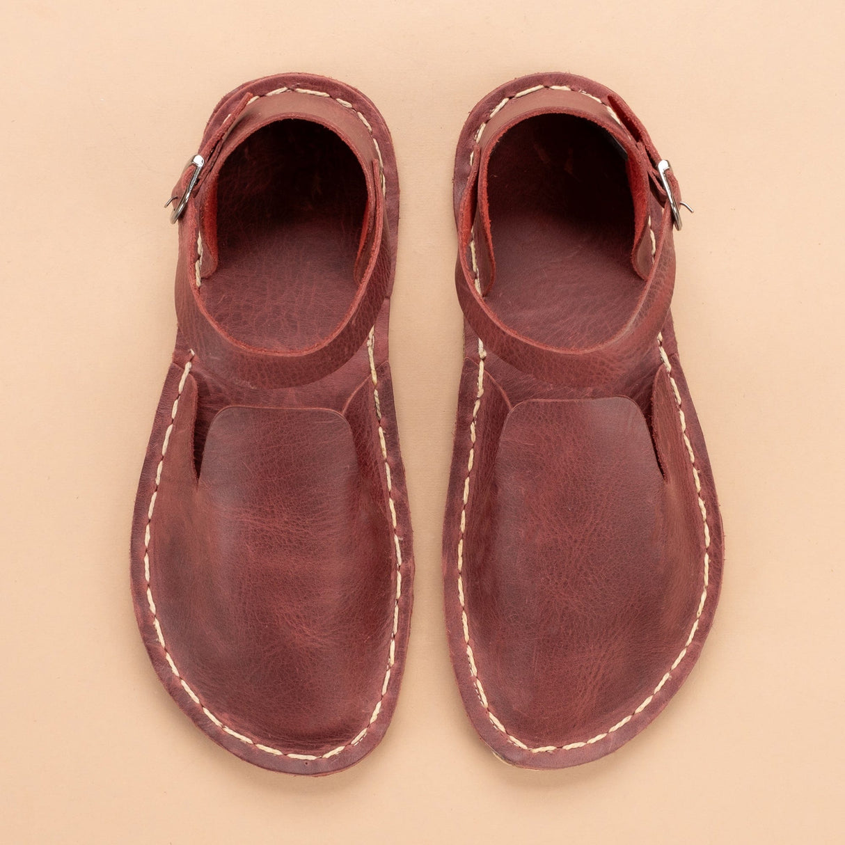 Red Closed Toe Barefoot Sandals from Atlantis Handmade Shoes