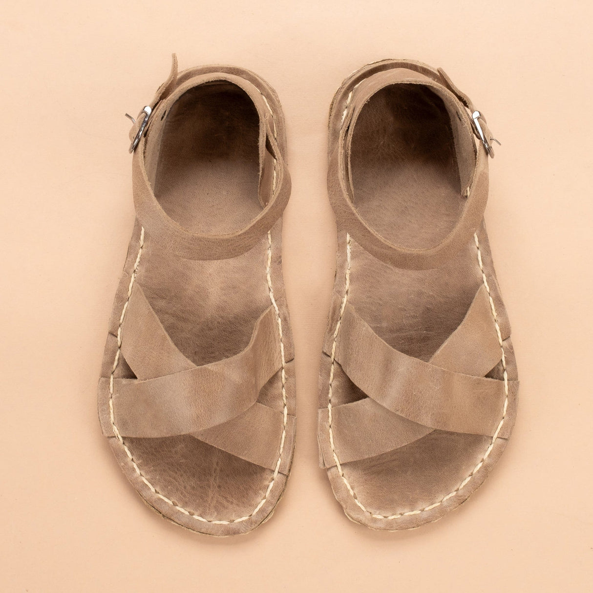 Tan Criss-Cross Barefoot Sandals from Atlantis Handmade Shoes