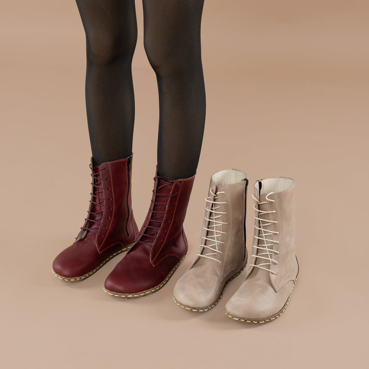 Men's Burgundy Barefoot High Ankle Boots From Atlantis Handmade Shoes