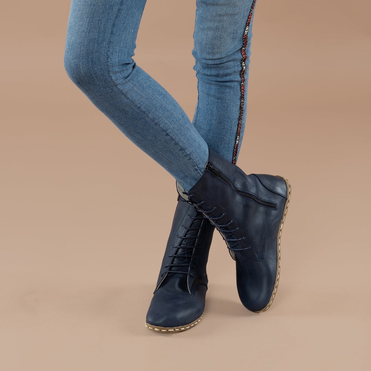 Men's Blue Barefoot High Ankle Boots From Atlantis Handmade Shoes